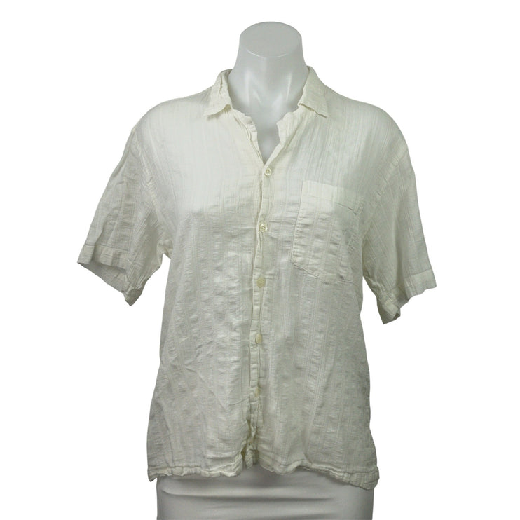 Flores Women's White Short Sleeve Pocket Minimalist Button Down Shirt Top Size M