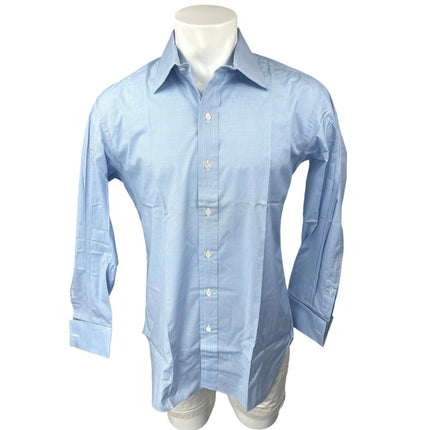 Vintage Geneva Blue Gingham Check Long Sleeve Button Down Dress Shirt Top Size S