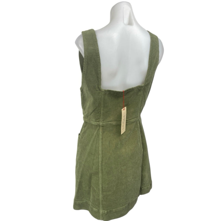 NEW Alice + Olivia Renita Green Corduroy Sleeveless Zip Up Overall Mini Dress 10