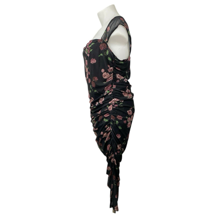 Cider Women's Black Floral Print Sleeveless Ruched Midi Bodycon Dress Size 3XL