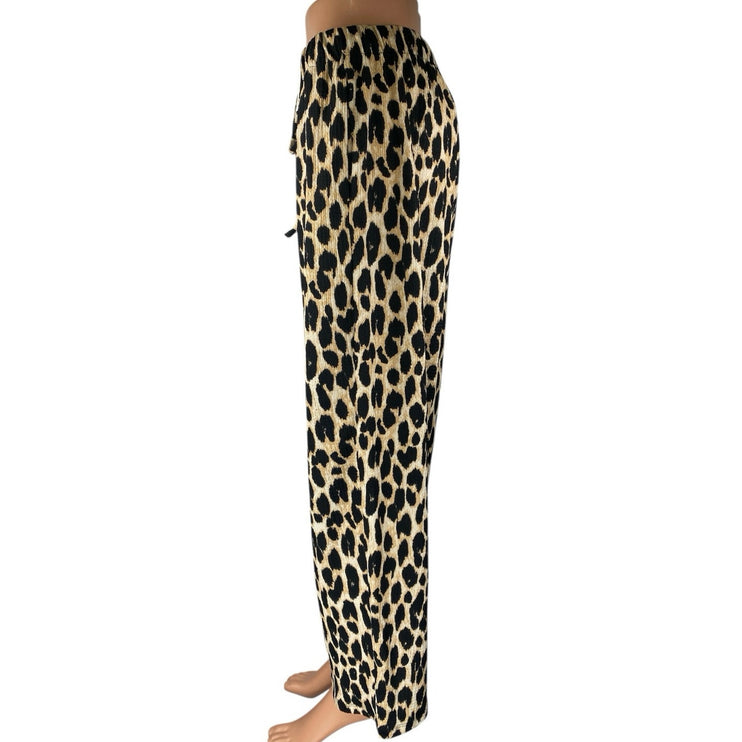 NEW M&S Marks & Spencer Beige Black Leopard Print Wide Leg Trousers Pants Sz 14