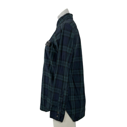 J.Crew Check Plaid Beaded Collared Long Sleeve Button Down Shirt Blouse Top Sz 2