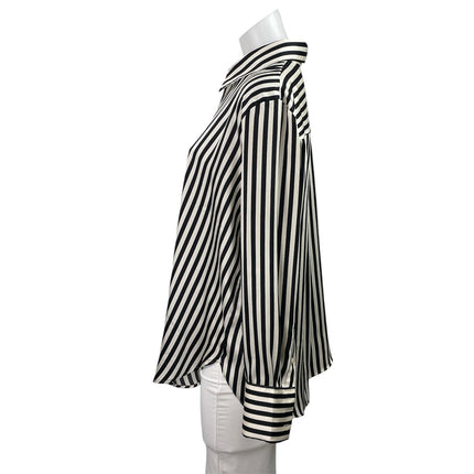 H&M Women's Black White Striped Collar Long Sleeve Button Down Tunic Shirt Top L