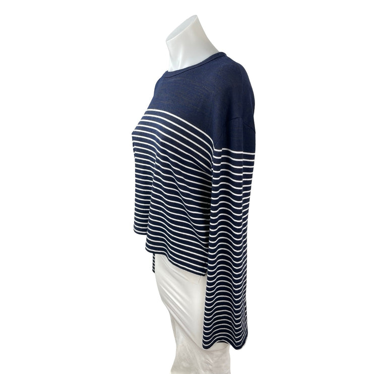 Rag & Bone Women's Navy Blue Striped Long Sleeve Boxy Knit Sweater Top Size S