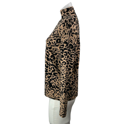 Tahari Women's Brown Black Long Sleeves Animal Print Pullover Sweater Top Size S