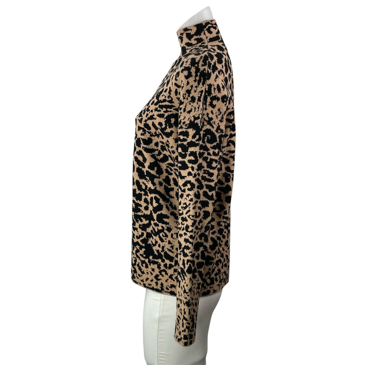 Tahari Women's Brown Black Long Sleeves Animal Print Pullover Sweater Top Size S