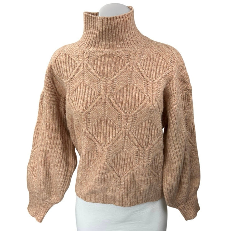 Lush Brown Turtleneck Argyle Long Sleeve Knit Cozy Pullover Sweater Top Size M