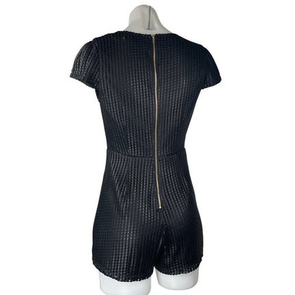 Luxxel Women's Black Short Sleeve Pleated Deep V-Neck Zip Romper Shorts Size S