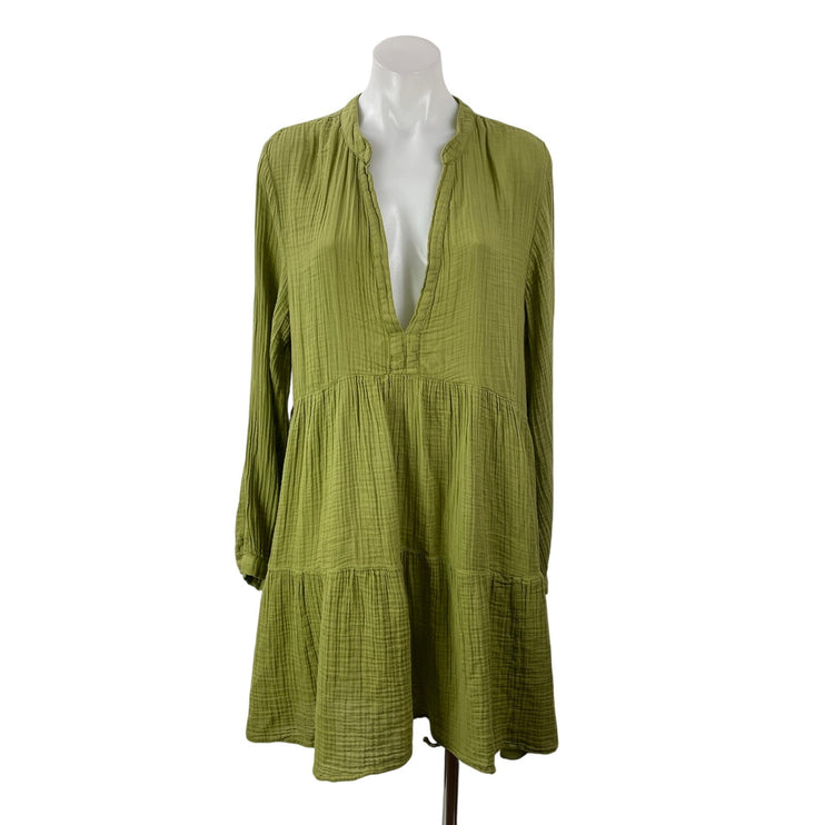 NEW by Anthropologie Kallie Sage Green Long Sleeves Tiered Flowy Tunic Dress L