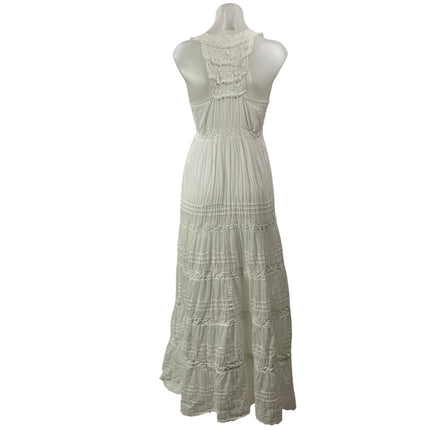 Rosso Ibiza Women's White Sleeveless Tiered Embroidered Bohemian Maxi Dress Sz S