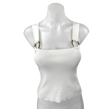 Bar III Women's White Ring Sleeveless Ribbed Knit Square Neck Tank Top Size XS