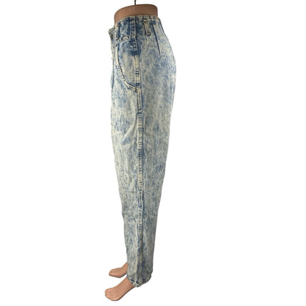 Chic Women's Blue Acid Wash High Waisted Pleated Tapered Denim Jeans Size 27