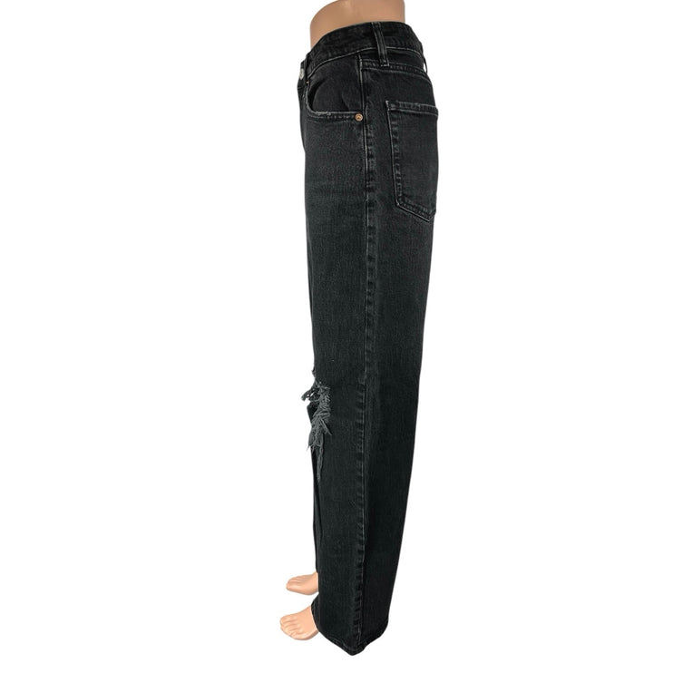 Wild Fable Black Highest Rise Baggy Distressed Straight Denim Jeans Pants Sz 28