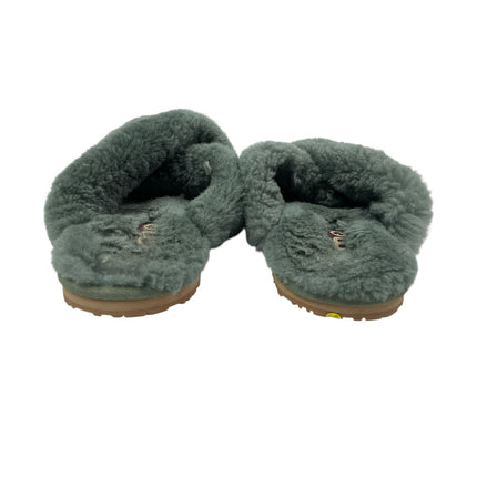 Mou Women's Green Sheepskin Fur Open Toe Crossover Lounge Slide Slipper Sz 7.5