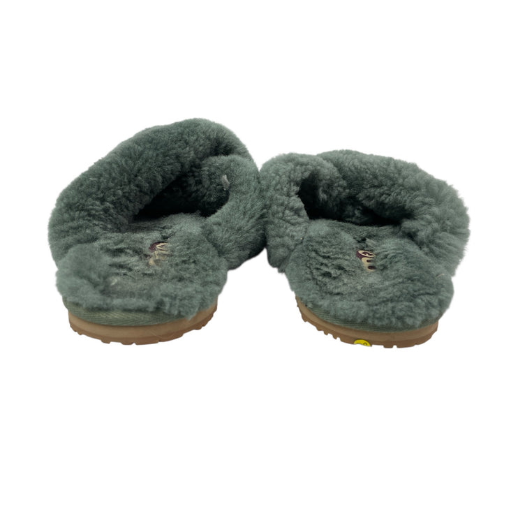 Mou Women's Green Sheepskin Fur Open Toe Crossover Lounge Slide Slipper Sz 7.5