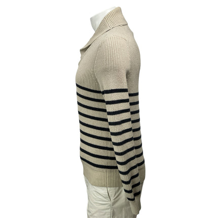 346 Brooks Brothers Men's Beige Striped Ribbed Knit Collar Sweater Top Size S