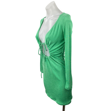 Superdown Women's Green Long Sleeve Plunge Ring Tie Mini Bodycon Dress Size M