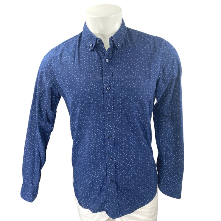 Denim & Flower Men Blue Polka Dots Slim Long Sleeve Button Up Dress Shirt Top S