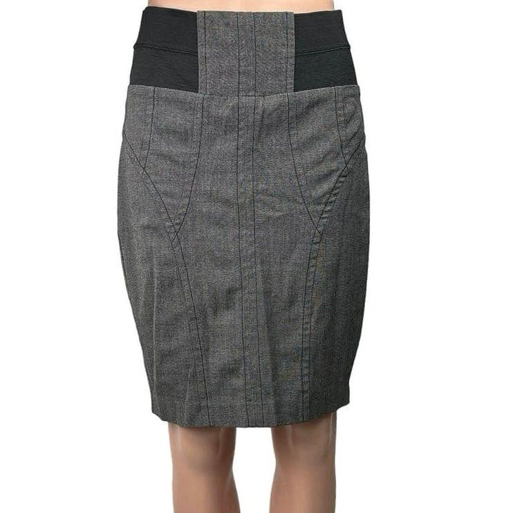 Arden B Black Gray High Waisted Elastic Waist Back Slit Mini Pencil Skirt Size 6