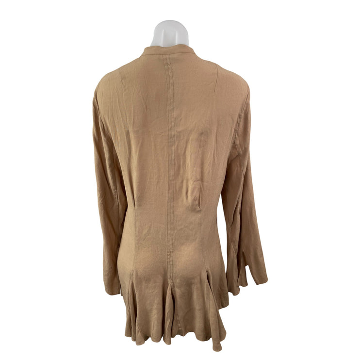 NEW H&M Womens Tan Lace Up Long Sleeve Ruffle Pleated A Line Mini Dress Size S