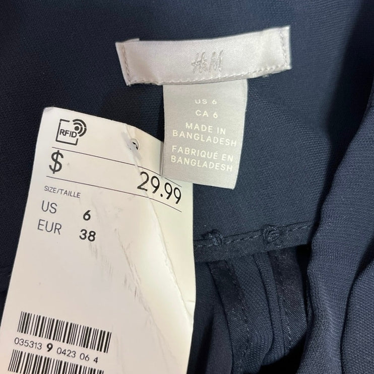 H&M Women's Blue Tie Belt High Waisted with Elastic Back Paperbag Mini Shorts 6