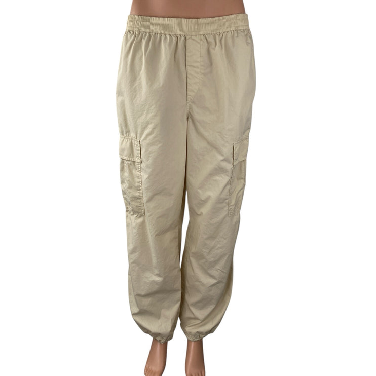 Uniqlo Women's Cream High Waisted Baggy Relaxed Utility Cargo Trousers Pants M