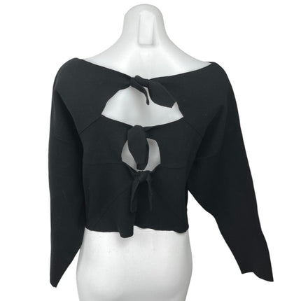 Oc Women's Black Long Sleeve Tie Knot Back Knit Pullover Sweater Top Size M