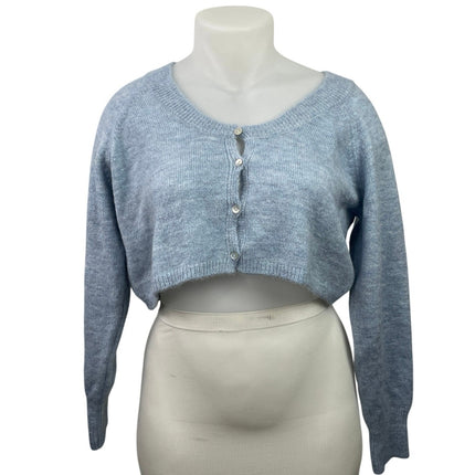 NEW MNG Mango Blue Knitted Long Sleeve Button Down Crop Cardigan Sweater Top XL