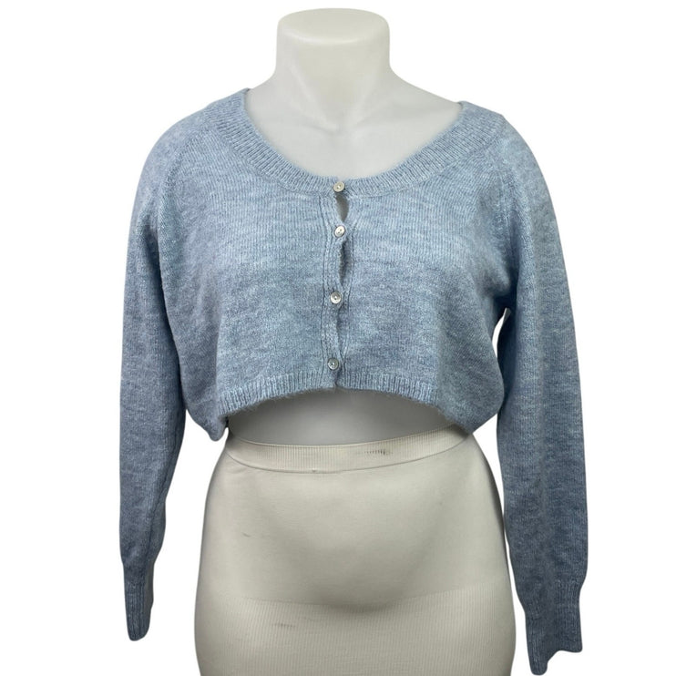 NEW MNG Mango Blue Knitted Long Sleeve Button Down Crop Cardigan Sweater Top XL