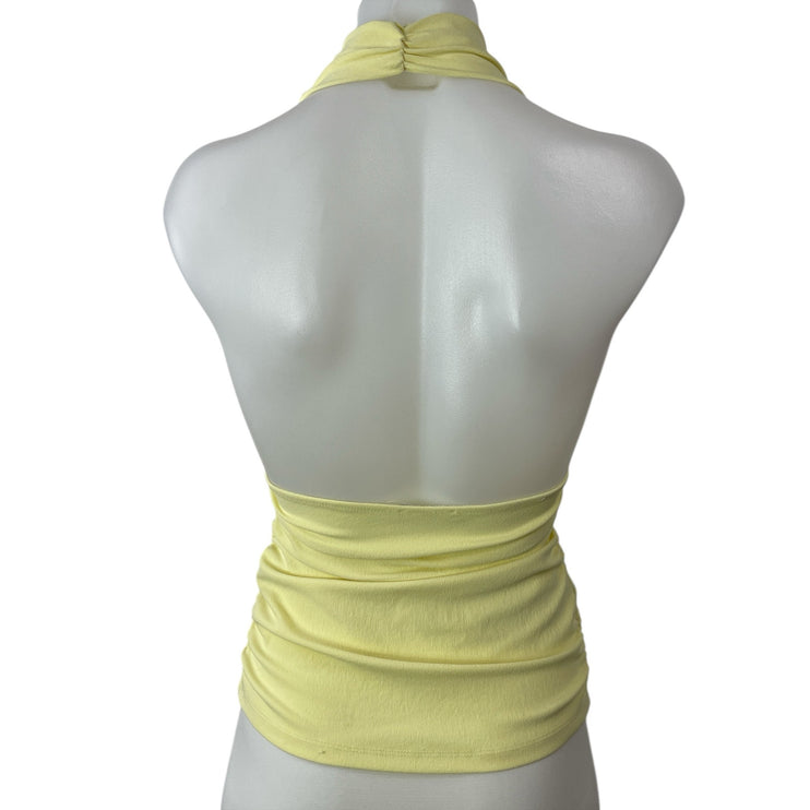 Zara Women's Yellow Halter Plunge V Neck Sleeveless Open Back Blouse Top Size M