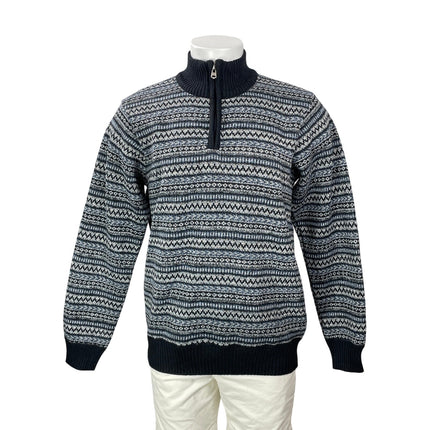 Kensington Eastside Men Blue Jacquard Quarter Zip Long Sleeve Sweater Top Size L