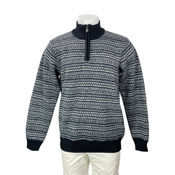 Kensington Eastside Men Blue Jacquard Quarter Zip Long Sleeve Sweater Top Size L