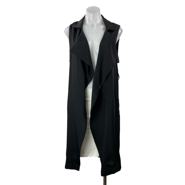 Topshop Women's Black Long Sleeves Notch Open Front Knee Length Vest Top Size 4