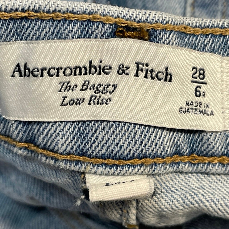 Abercrombie & Fitch Baggy Low Rise Light Wash Straight Leg Denim Jeans Pants 28