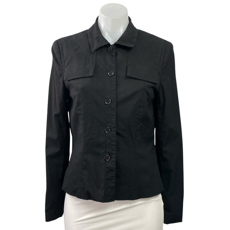 Ann Taylor Women's Black Long Sleeve Collared Button Down Shirt Jacket Size 6