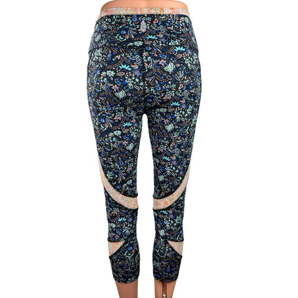 Free People Movement Lose Your Marbles Blue Floral Crop Activewear Leggings Sz S