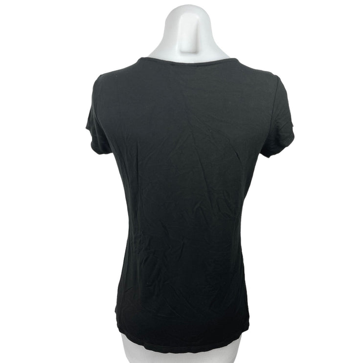 Tahari Black Crew Neck Short Sleeve Knit Pullover Stretch Casual T-Shirt Top S