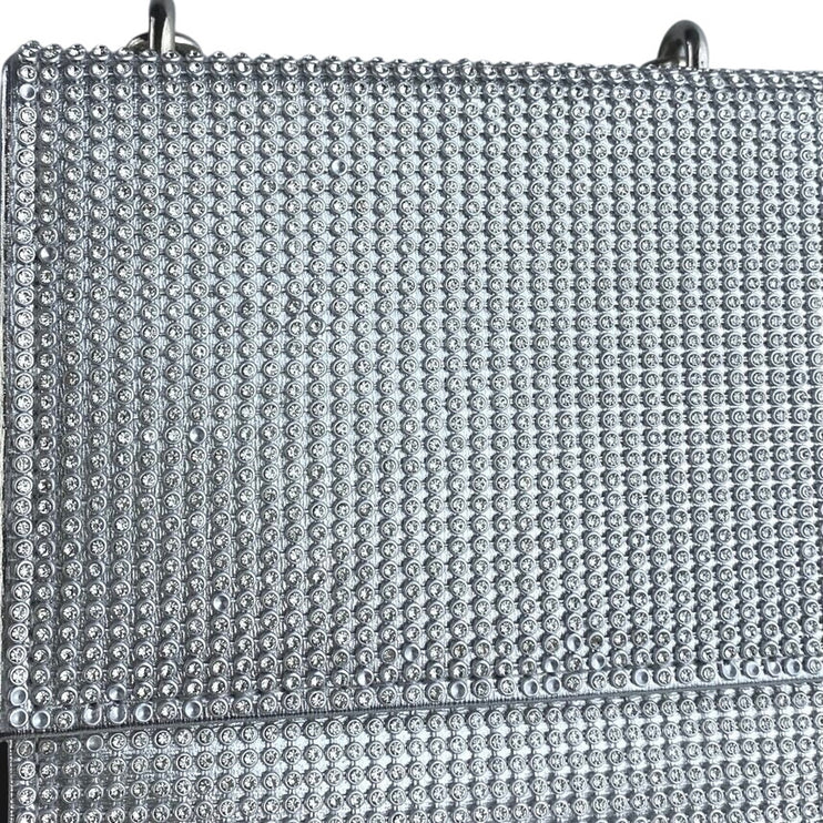 Badgley Mischka Silver Rhinestone Studded Gemstone Bridal Hard Satchel Handbag