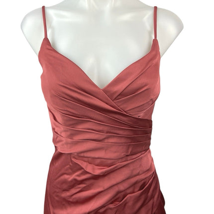 Hayley Paige Occasions Dusty Rose Pink Slit Drape Bridesmaid Maxi Dress Size 0