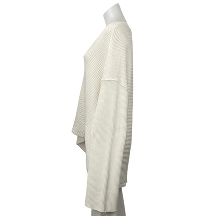 Free People White Ivory Ribbed Knit V Neck Patchwork Long Sleeve Sweater Top L