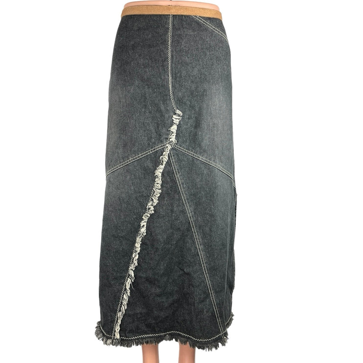 Vintage Sortie Black Y2K Frayed Denim Side Slit High Waist Maxi Skirt Size M