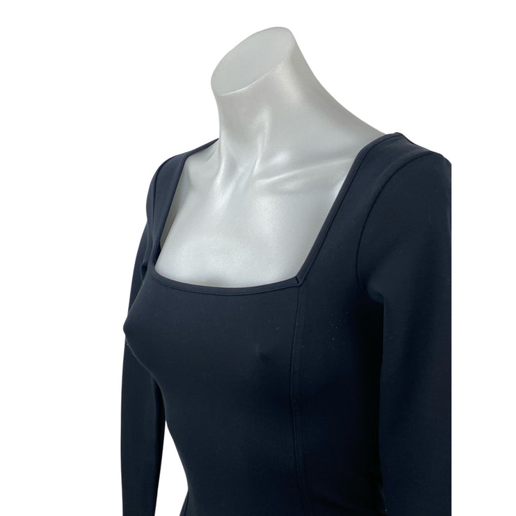 Abercrombie & Fitch Black Long Sleeve Square Neck Knit Thong Bodysuit Top Size S