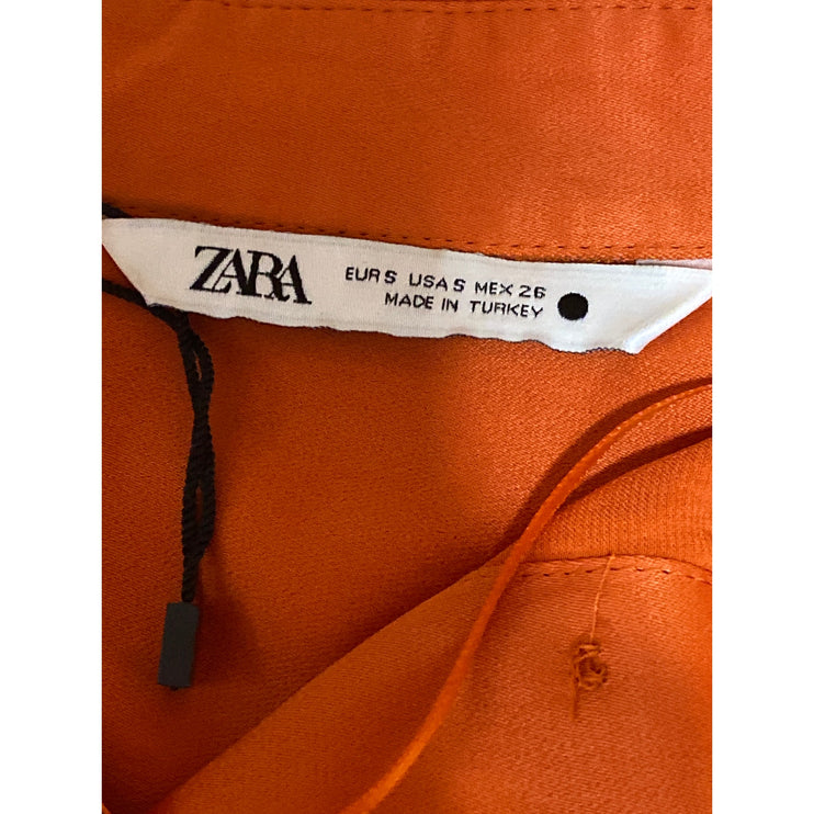 ZARA Women's Orange Satin Collared Long Sleeve Button Down Shirt Blouse Top Sz S