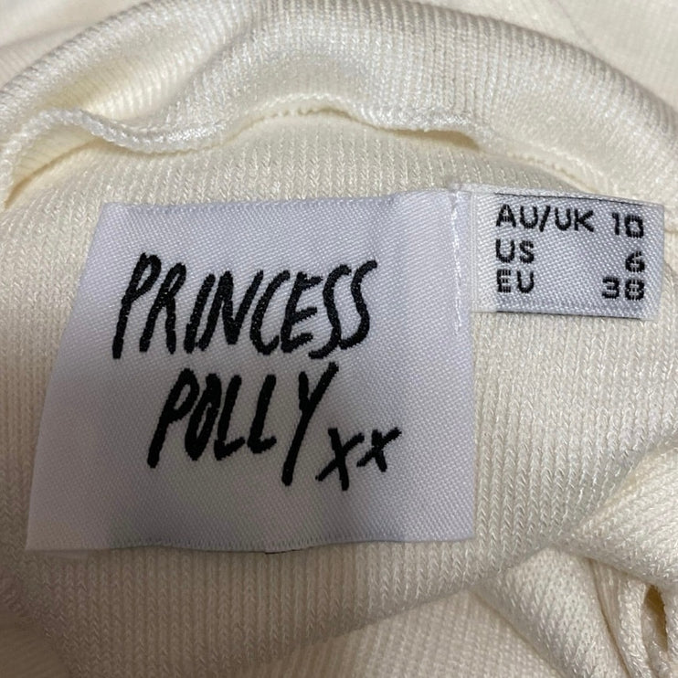 Princess Polly White Rib Knit Long Sleeve Turtleneck Crop Sweater Top Size 6