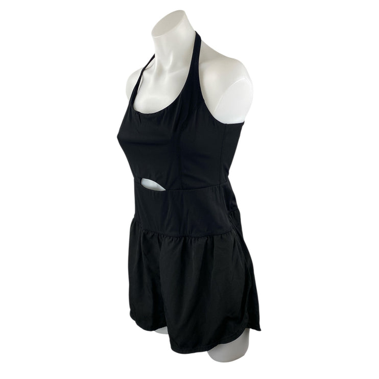 Anrabess Black Sleeveless Halter Cutout Tennis Golf Athletic Romper Shorts Sz M