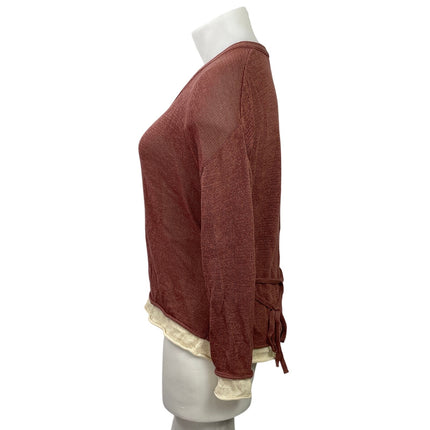 Zara Marsala Brown Cream Long Sleeves Knit Button Down Cardigan Sweater Top XL