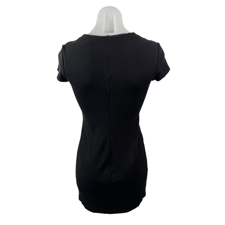 Bailey Women's Black Short Sleeve Square Neck Slit Mini Sheath Bodycon Dress S