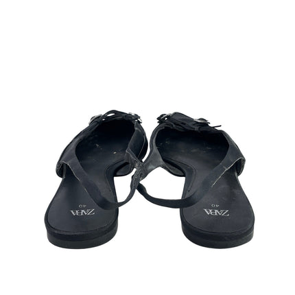 Zara Women's Black Faux Leather Pointed Toe Slingback Buckle Flat Sandals Size 9