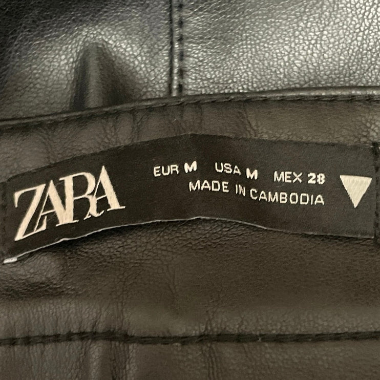Zara Women's Black Faux Leather Vegan High Rise Wide Leg Trousers Pants Size M