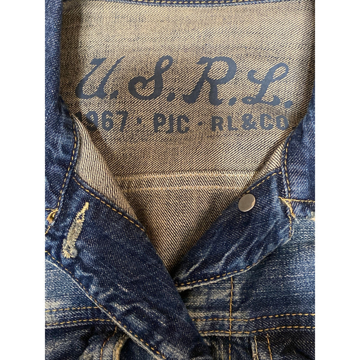 USRL Women's Blue Long Sleeve Button Down Trucker Denim Jean Jacket Size S